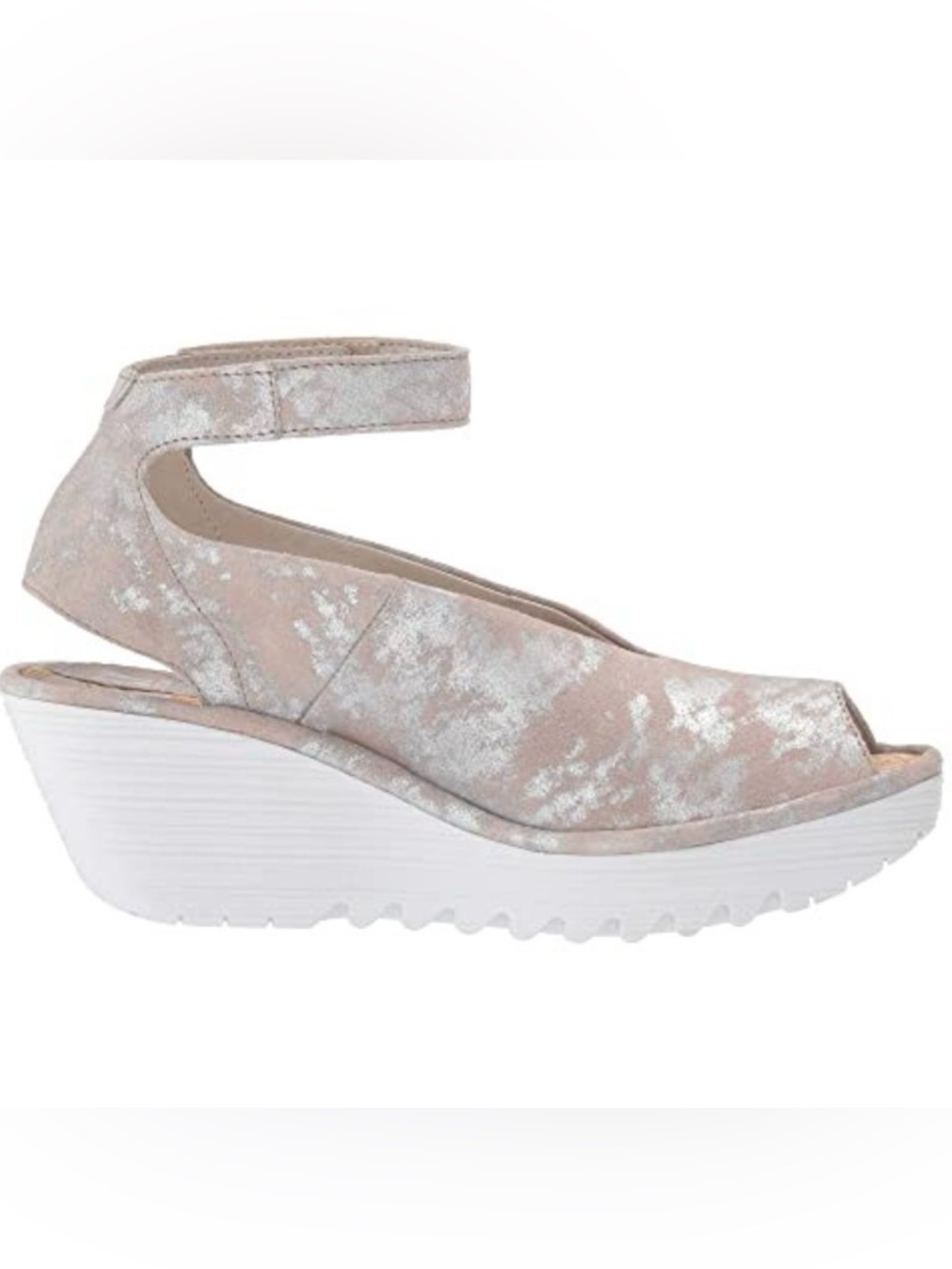 Fly London Yala Corcuma Metallic Rose Wedge Platform Sling Back Sandal Size 8